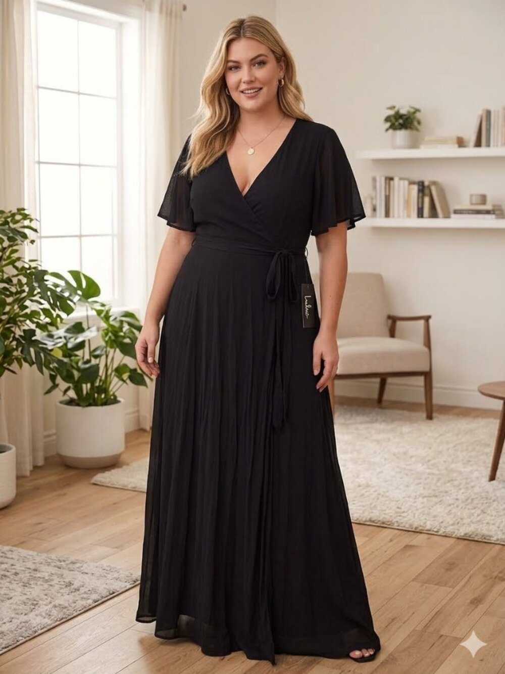 NWT Lulus Heart of Marigold black wrap maxi dress, size 1X